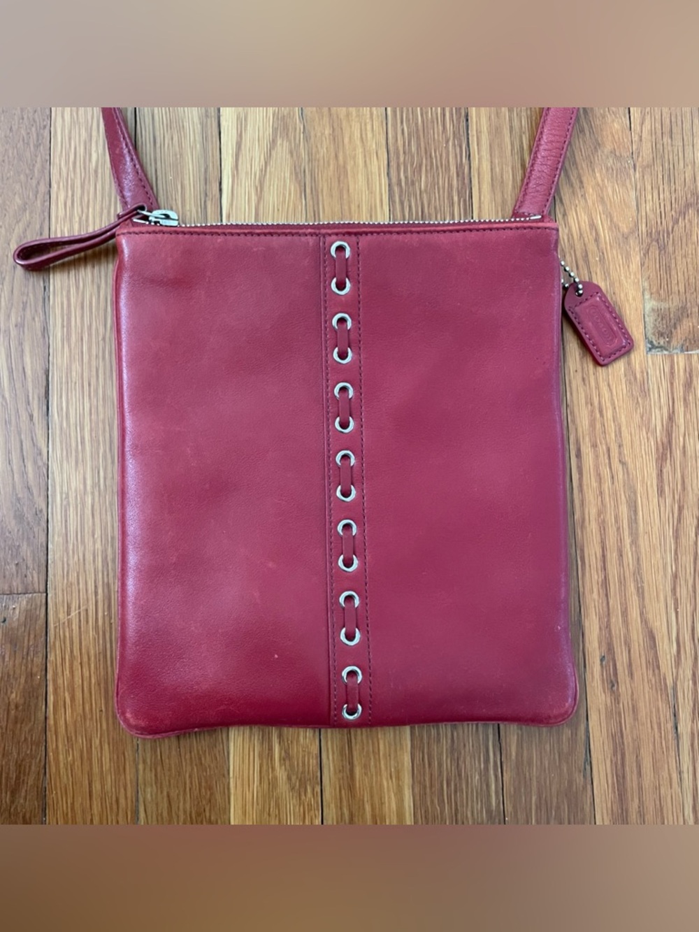 Vintage Y2K Coach Red Leather Crossbody with Eyelet Trim